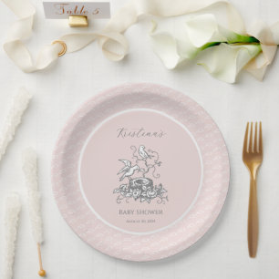 Pink Bird Nest Baby shower Papieren Bordje