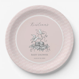 Pink Bird Nest Baby shower Papieren Bordje