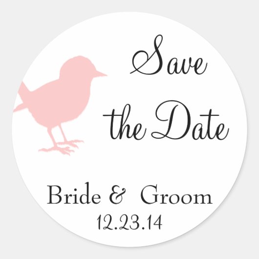 Pink Bird Save The Date stickers (Voorkant)