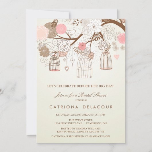  PINK BIRDCAGES BRIDAL SHOWER INVITATION KAART (Voorkant)