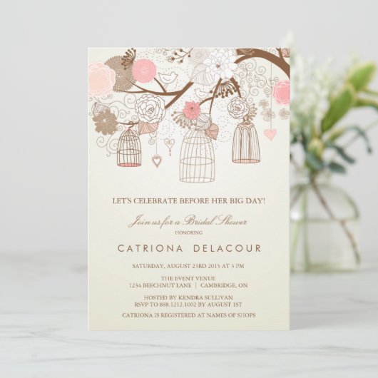  PINK BIRDCAGES BRIDAL SHOWER INVITATION KAART (Staand voorkant)
