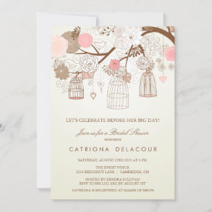 PINK BIRDCAGES BRIDAL SHOWER INVITATION KAART