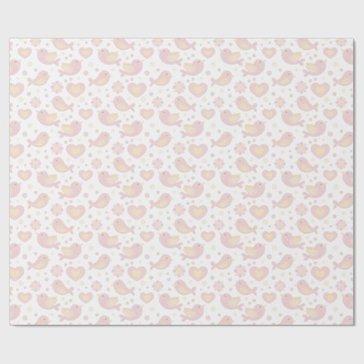 Pink Birds and Flowers Baby Shower Cadeaupapier (Vlak)