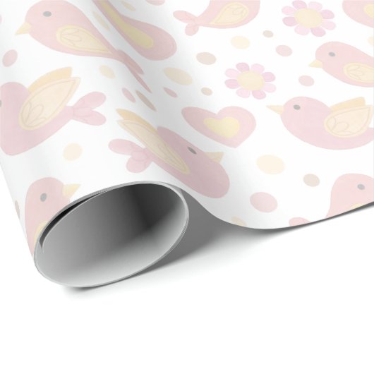 Pink Birds and Flowers Baby Shower Cadeaupapier (Rol Hoek)
