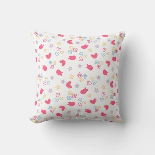 Pink Birds en Love Hearts Kussen (Voorkant)