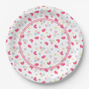 Pink Birds en Love Hearts Papieren Bordje