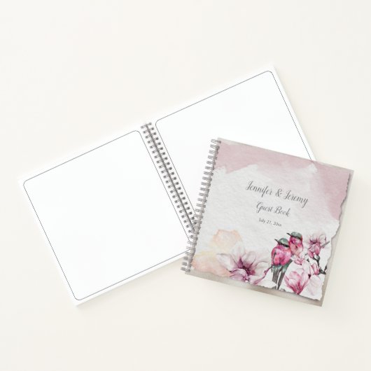 Pink Birds en Pink Flowers Gastenboek Notitieboek (Binnen)