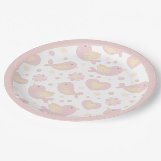 Pink Birds Nesting Party Papieren Bordje (Gekanteld)