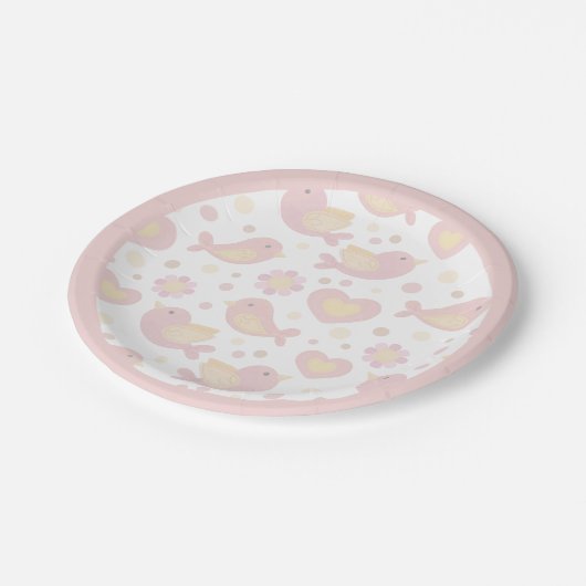 Pink Birds Nesting Party Papieren Bordje (Gekanteld)