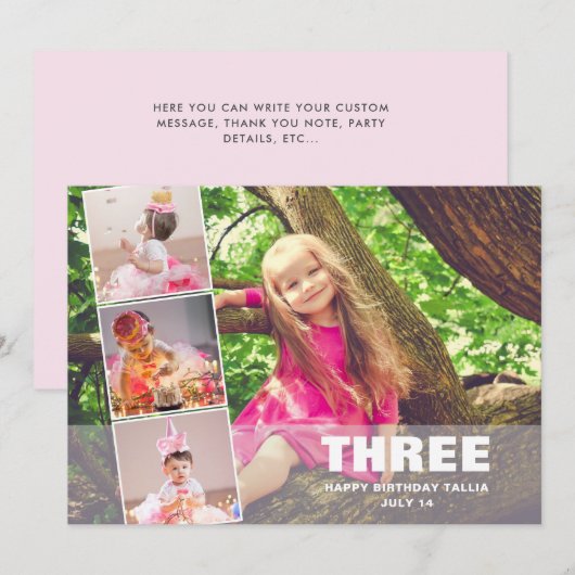 PINK Birthday 4 Aankondiging van de geboorte van e (Voorkant / Achterkant)