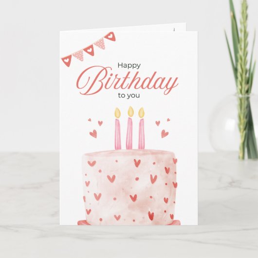 Pink Birthday Cake Greeting Card Kaart (Voorkant)