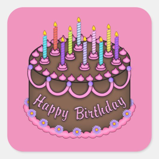 Pink Birthday cake meisjessticker Vierkante Sticker (Voorkant)