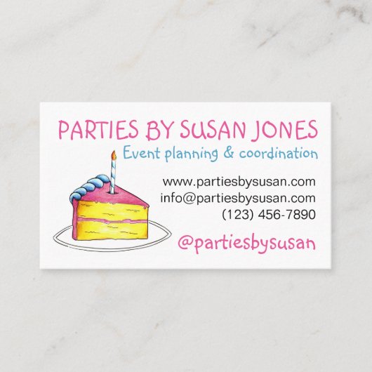Pink Birthday Cake Slice Party Event Planner Visitekaartje (Voorkant)