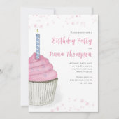 Pink Birthday Cupcake Eenvoudig minimalistisch gel Kaart (Voorkant)