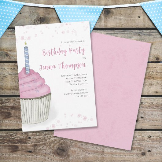 Pink Birthday Cupcake Eenvoudig minimalistisch gel Kaart