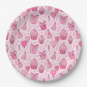 Pink Birthday Cupcakes Paper Plates Papieren Bordje (Voorkant)