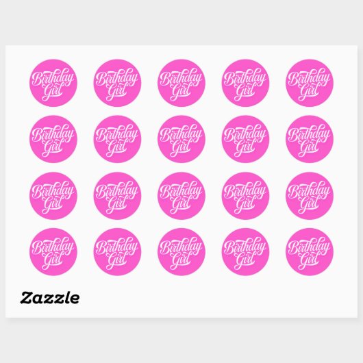 Pink Birthday Girl Ronde Sticker (Vel)