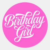 Pink Birthday Girl Ronde Sticker (Voorkant)