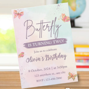 Pink Birthday Invitation Butterfly Kaart
