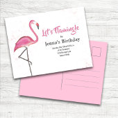Pink Birthday Party Cute Flamingo Custom Briefkaart