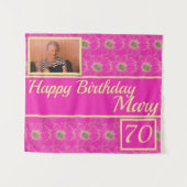 Pink Birthday Party Floral Design Custom Tapestry Wandkleed (Voorkant (horizontaal))