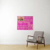 Pink Birthday Party Floral Design Custom Tapestry Wandkleed (In Situ (horizontaal))