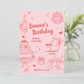 Pink Birthday Party Invite Kaart (Staand voorkant)