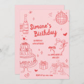 Pink Birthday Party Invite Kaart (Voorkant / Achterkant)