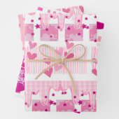 Pink Birthday Wrapping Paper Flat Sheet Set of 3 (In situ)