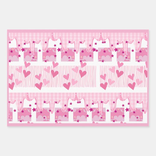 Pink Birthday Wrapping Paper Flat Sheet Set of 3 (Voorkant)