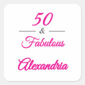 Pink Black 50 & Fabulous 50th  Birthday  Vierkante Sticker (Voorkant)