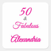 Pink Black 50 & Fabulous 50th  Birthday  Vierkante Sticker (Voorkant)