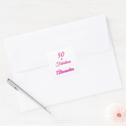 Pink Black 50 & Fabulous 50th  Birthday  Vierkante Sticker (Envelop)