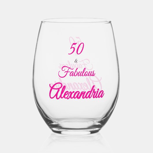 Pink Black 50 & Fabulous 50th  Birthday  Wijnglas Zonder Voet (Achterkant)