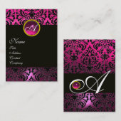 PINK BLACK AMETHYST DAMASK MONOGRAM Fuchsia Floral Visitekaartje (Voorkant / Achterkant)