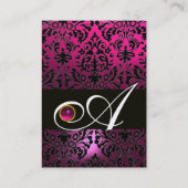 PINK BLACK AMETHYST DAMASK MONOGRAM Fuchsia Floral Visitekaartje (Achterkant)