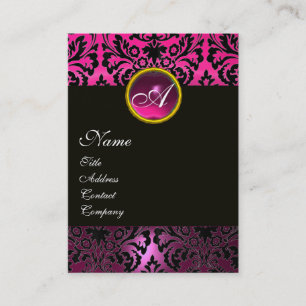 PINK BLACK AMETHYST DAMASK MONOGRAM Fuchsia Floral Visitekaartje