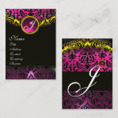 PINK BLACK AMETHYST DAMASK MONOGRAM, fuchsia gold Visitekaartje (Voorkant / Achterkant)