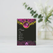 PINK BLACK AMETHYST DAMASK MONOGRAM, fuchsia gold Visitekaartje (Staand voorkant)