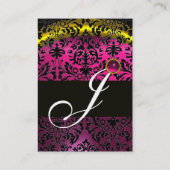 PINK BLACK AMETHYST DAMASK MONOGRAM, fuchsia gold Visitekaartje (Achterkant)