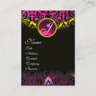 PINK BLACK AMETHYST DAMASK MONOGRAM, fuchsia gold Visitekaartje