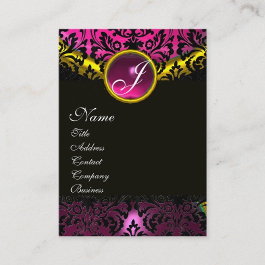 PINK BLACK AMETHYST DAMASK MONOGRAM, fuchsia gold Visitekaartje (Voorkant)