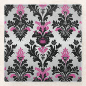 Pink, Black and Silver Damask Style Glazen Onderzetter (Voorkant)
