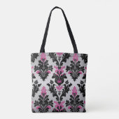Pink, Black and Silver Damask Style Tote Bag (Achterkant)