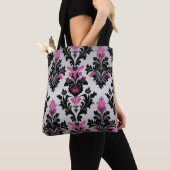 Pink, Black and Silver Damask Style Tote Bag (Dichtbij)