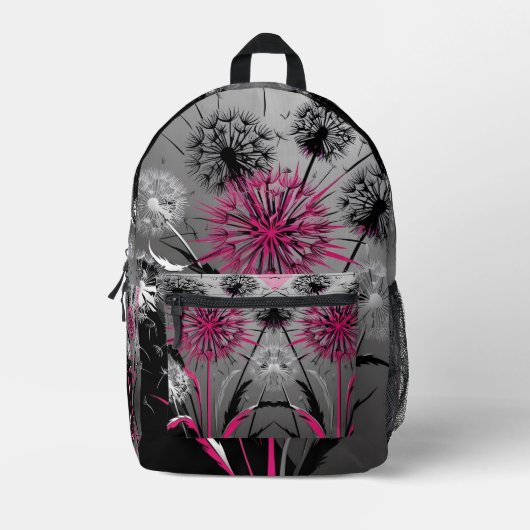 Pink Black and White Dandelions Print Cut Sew Bag Bedrukte Rugzak (Voorkant)