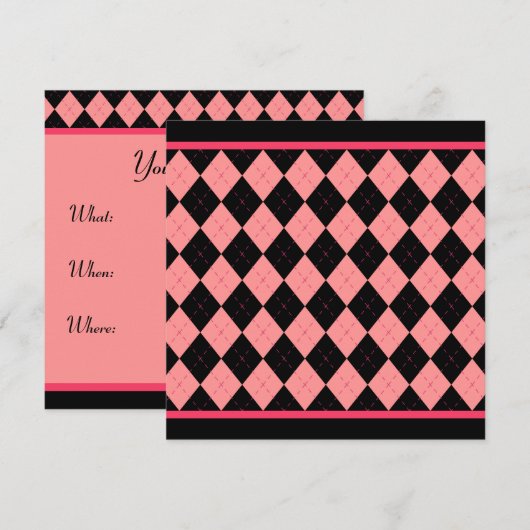 Pink Black Argyle Uitnodiging (Voorkant / Achterkant)