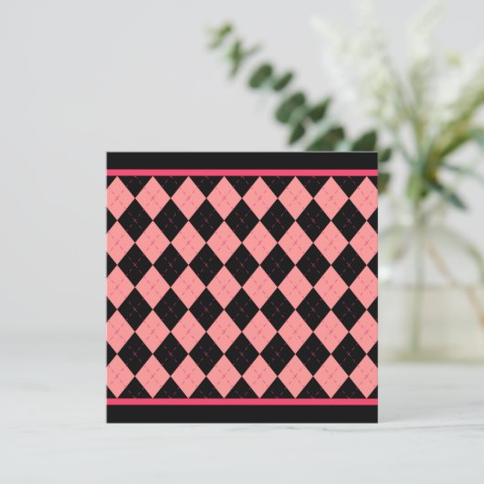 Pink Black Argyle Uitnodiging (Staand voorkant)