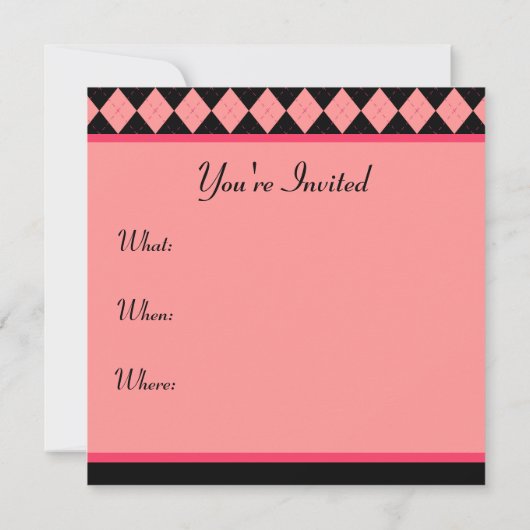 Pink Black Argyle Uitnodiging (Achterkant)
