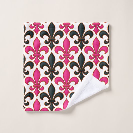 Pink Black Baroque Fleur-de-lis Pattern Design Bad Handdoek (Wasdoekje)